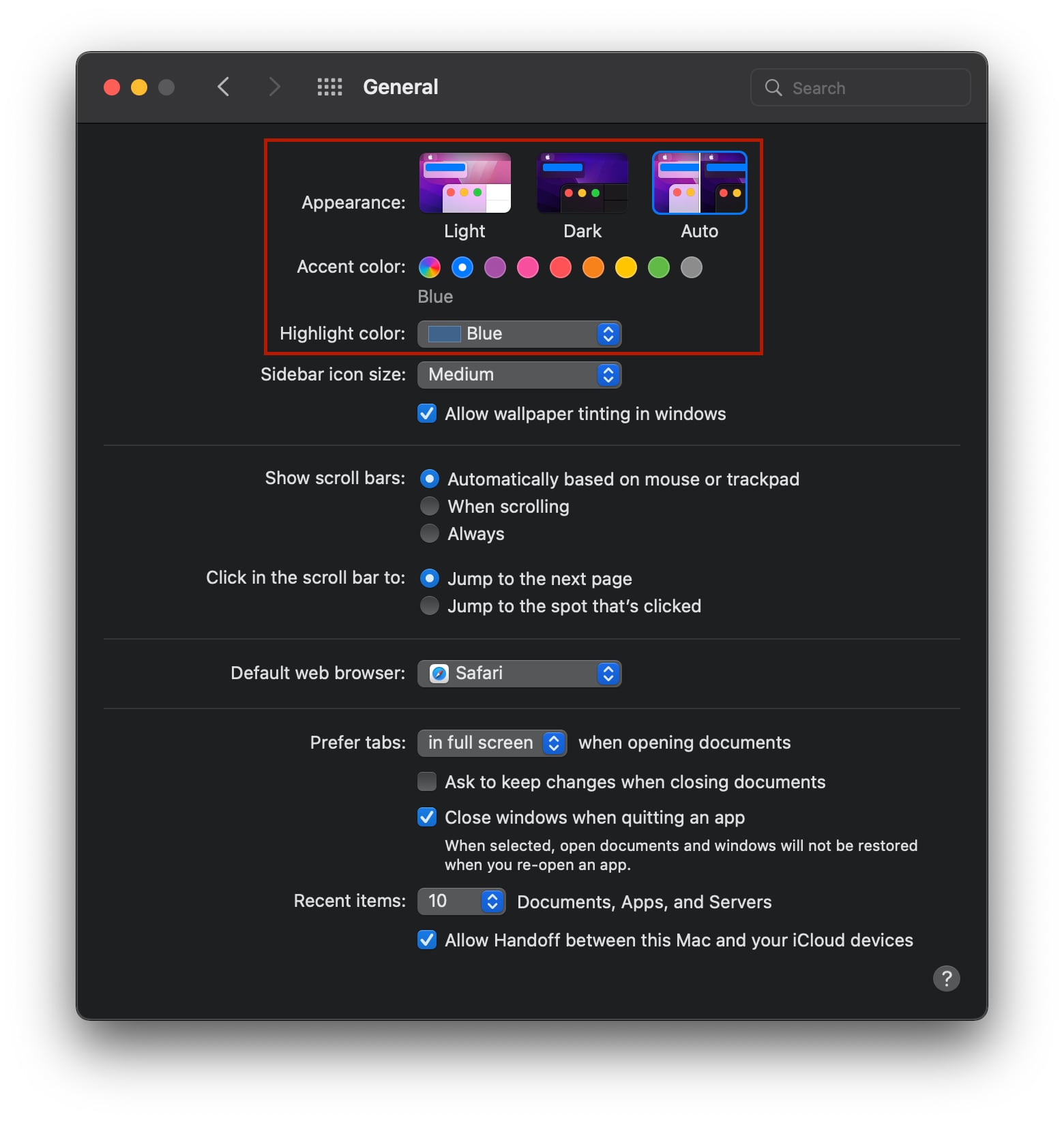 System Settings General Tab Screenshot